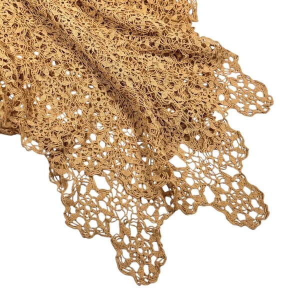 Vintage Handmade Intricate Lace Crocheted Tablecloth 60”x72” Tan Scalloped - Picture 10 of 11